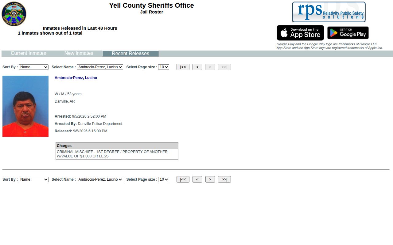 Yell County recent arrest release record view