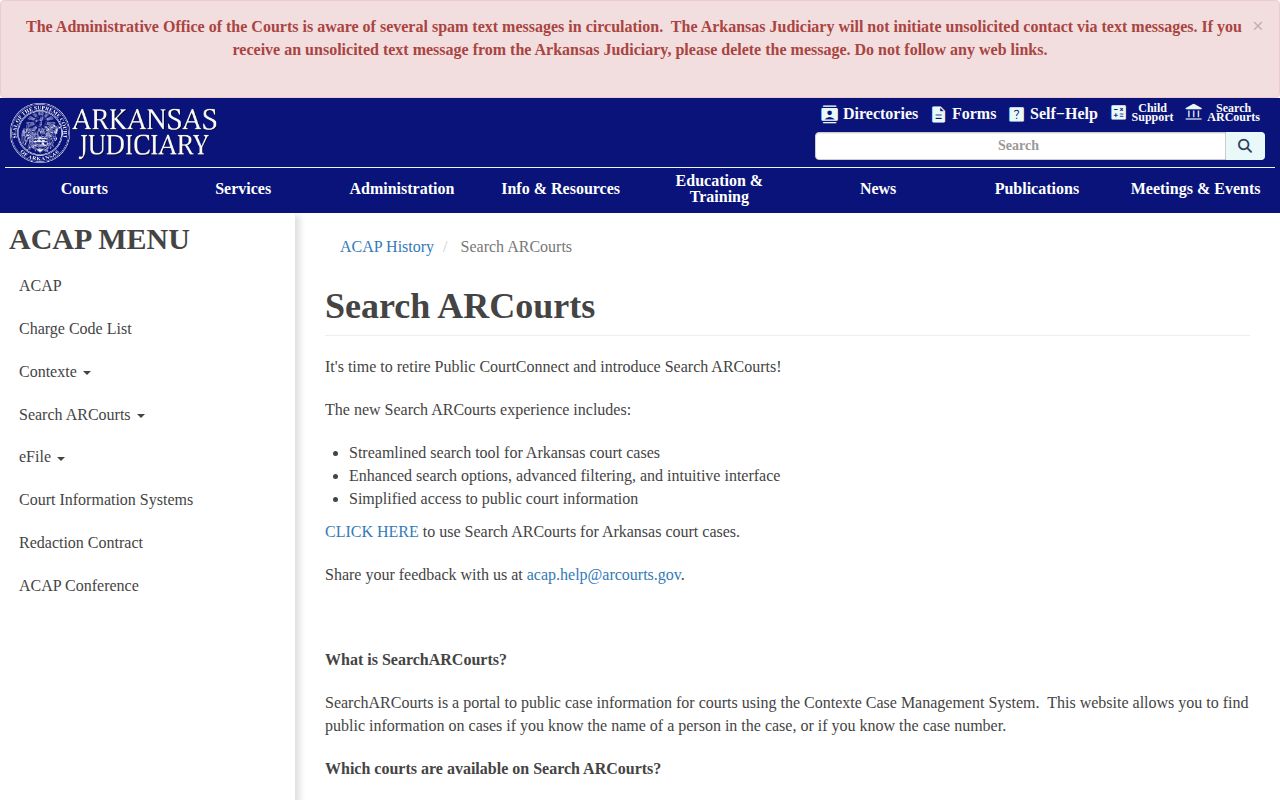 Search ARCourts CourtConnect public case search information
